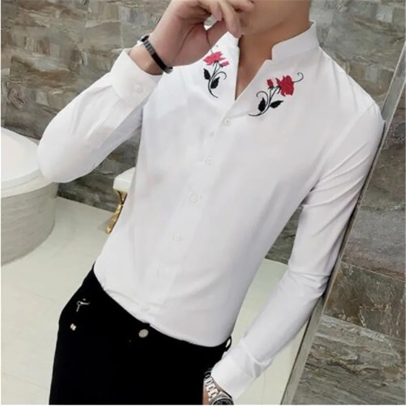 2019 цветочной вышивкой рубашка Camisa Hombre Клубные вечерние свадебные Chemise Homme Camisa Masculina рубашка с длинными рукавами Для мужчин Костюмы