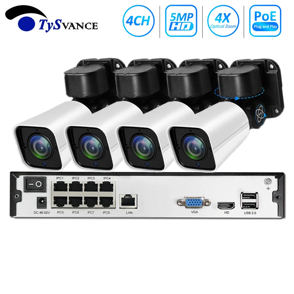 4ch 5MP 2MP POE Набор PTZ H.265 система видеонаблюдения 8ch NVR наружная Водонепроницаемая 4X