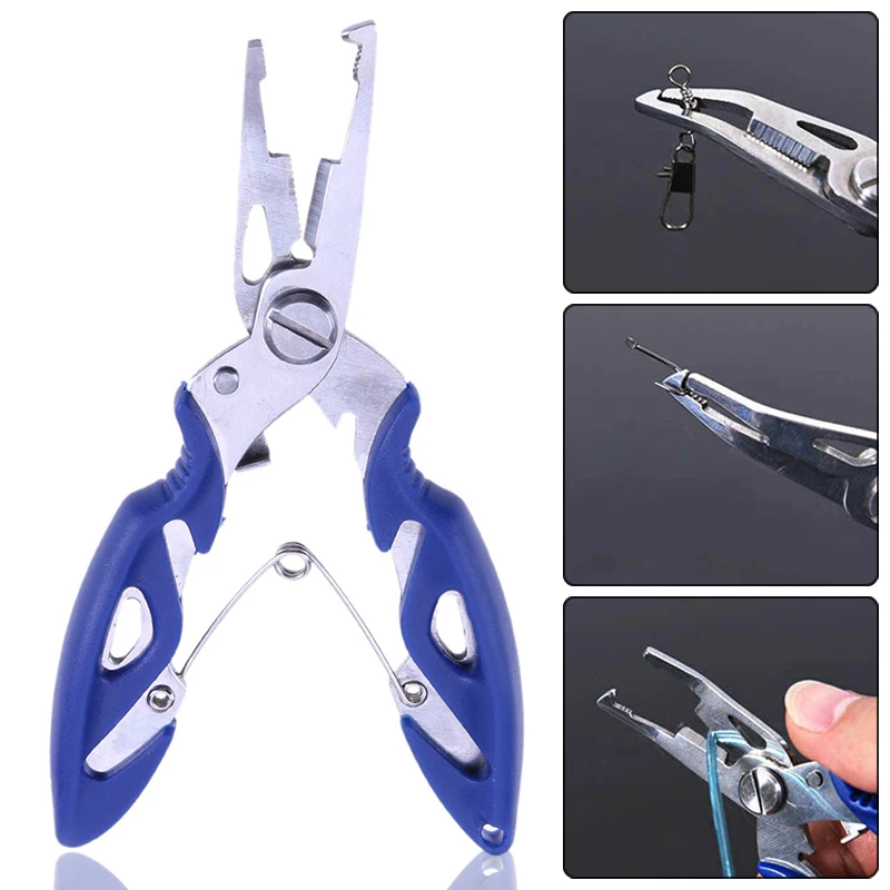 

Scissors Fishing pliers 12.7cm Fish Clamp Cutter Spring Hook Remover Equipment Outdoor Bait 1pc Blue