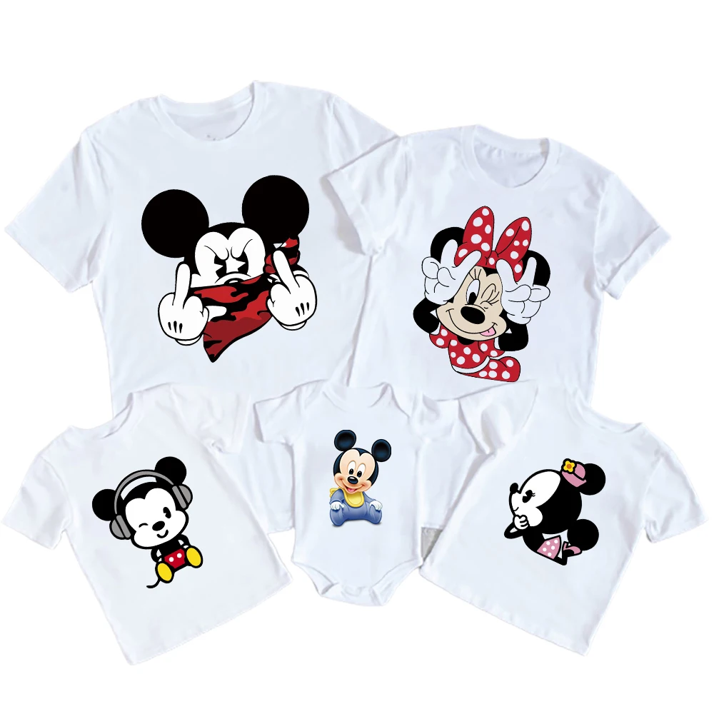 Mickey Mouse Family Matching T Shirt Disney Fashion Father Mother Children's Baby Clothes Summer T-shirt 2022 New Free Shipping | Мать и