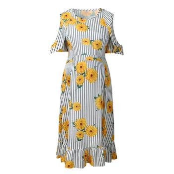 

maternity dresses Women Soft Short Sleeve Pregnant Maternity Sunflower Printing Ladies Print Sunflower Dress платье женское