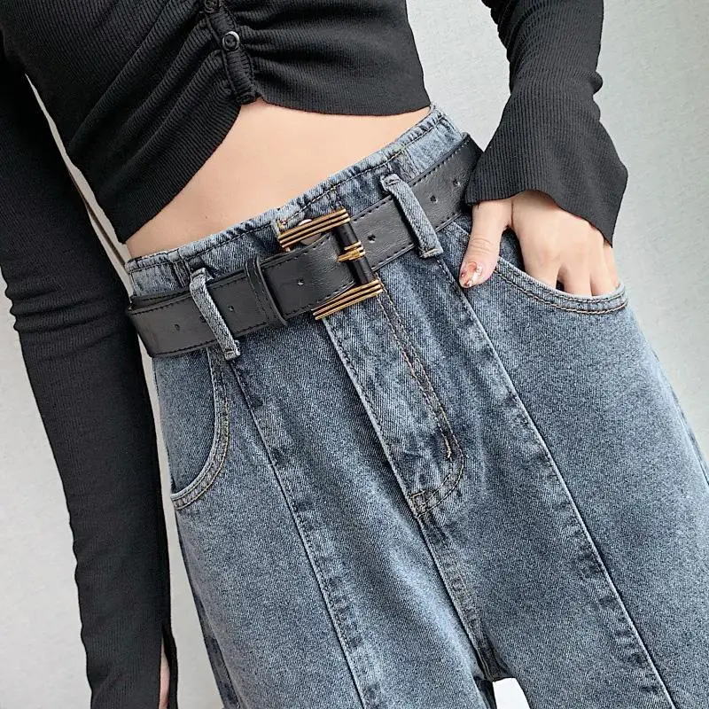 Women's Straight Loose High Waist Thin Wide Leg Jeans New Fashion Boyfriend Daddy Pants Mom Jeans Women winter plus velvet jeans women loose korean version of the straight leg was thin high waist thickened carrot harlan daddy pants