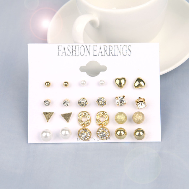 Pairs Stud Earrings Set for Women Statement Heart Star Snowflake Flower Crystal Pearl One Week Minimalist Set of Earrings Gift