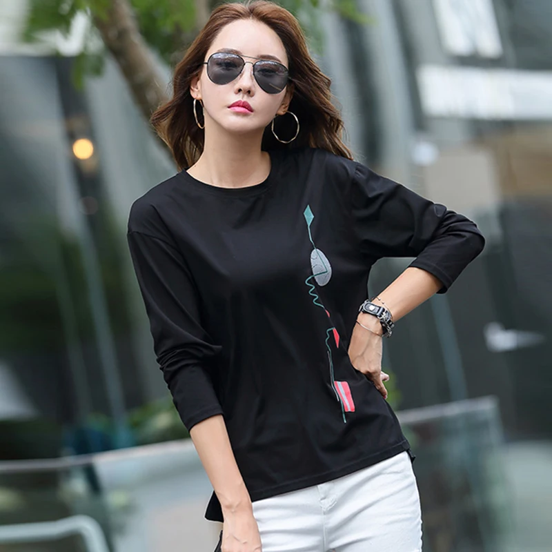 lineal Modish tunge Loose Women T-shirt Print Cotton Sweet White T Shirt Women Tops Autumn  Winter Long Sleeve Black Tee Shirt Femme New 2022 - T-shirts - AliExpress