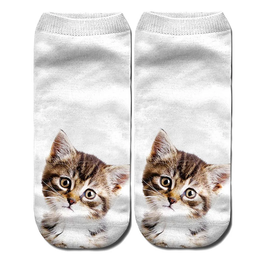 Женские носки; Новинка; зимние короткие носки с забавным котом; Милые цветные носки-башмачки с рисунком кота; Calcetines Mujer Skarpetki Damskie