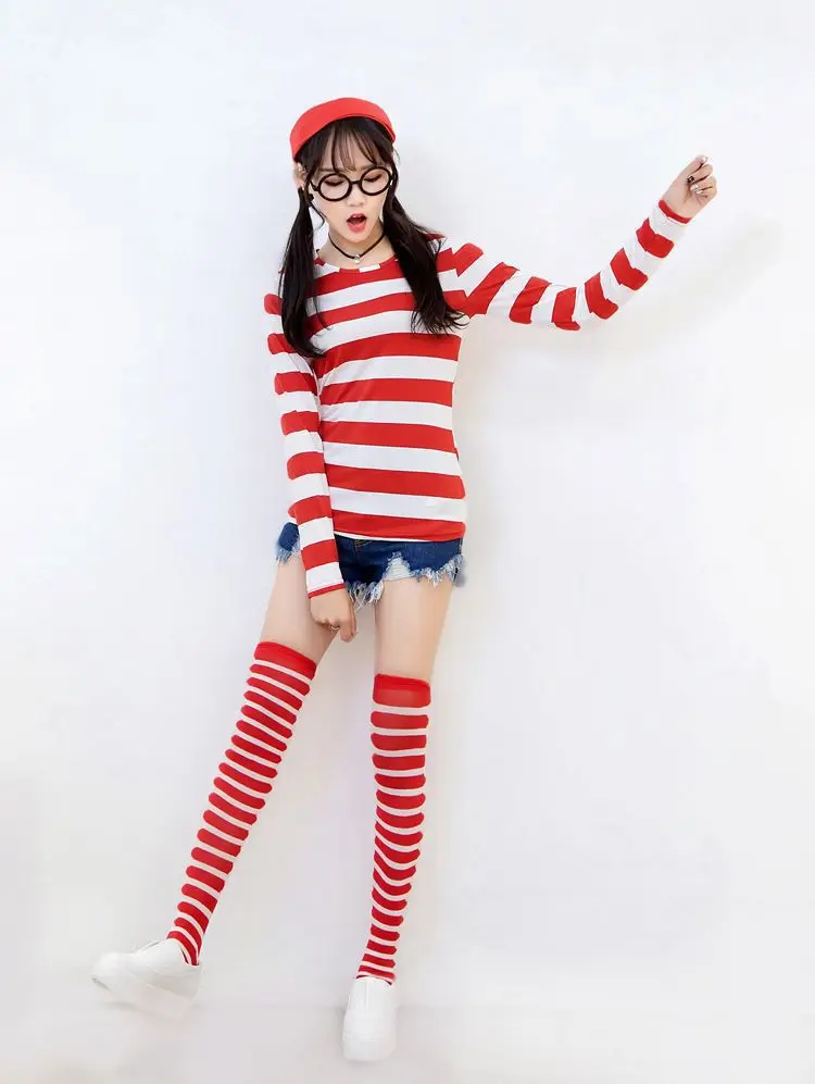 Хэллоуин COS Smart Wally Where's Wally Play вечерние костюмы для мужчин - Цвет: Adult WOMEN S