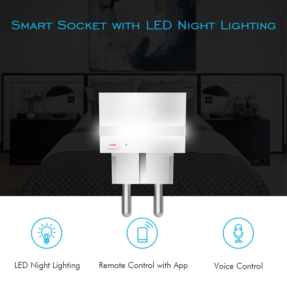 SP10 Smart WIFI Plug With LED Night Lighting Support Connection APP Remote Control Metering Function Voice | Электроника