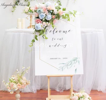 

Wedding decor welcome sign creative road lead artificial corner flower row Christmas photography props home door DIY silk wreath