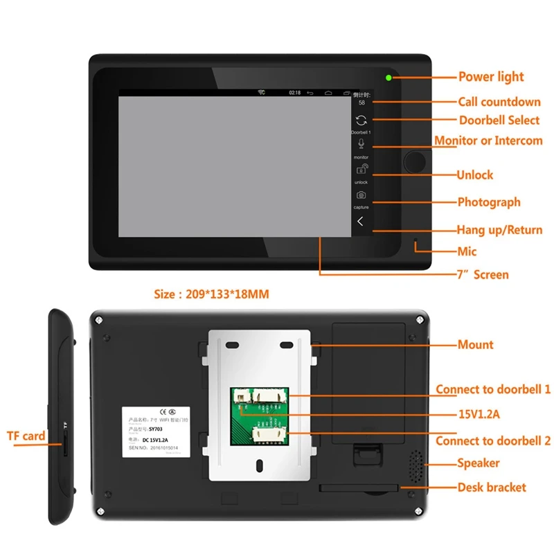 Mountainone 7 дюймов проводной Ночное видео-дверной звонок пароль по отпечатку пальца карты с Беспроводной Wi-Fi управление с помощью мобильного
