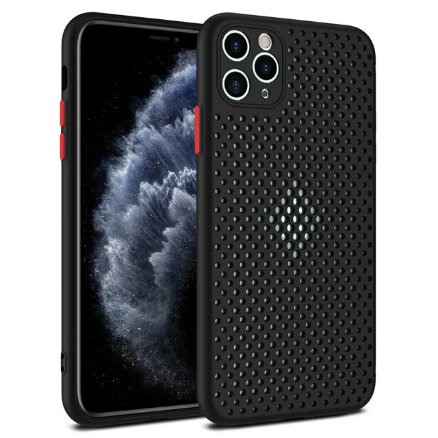 For iPhone 11 Case 12 Pro Mini X S Max 7 8 Plus XR Honeycomb Dissipate Heat Ultrathin Ventilation Cover Anti-knock black