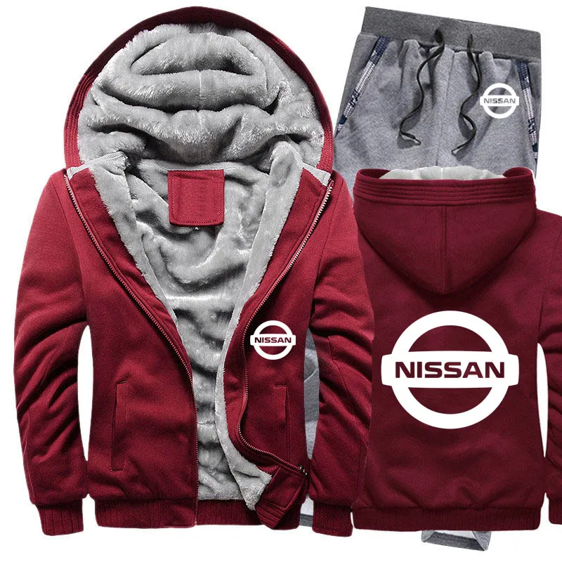 Толстовки для мужчин с логотипом автомобиля Nissan, мужские толстовки с капюшоном, костюм зимний толстый теплый флис, хлопковый спортивный костюм на молнии, мужская куртка+ штаны, комплекты из 2 предметов - Цвет: 815
