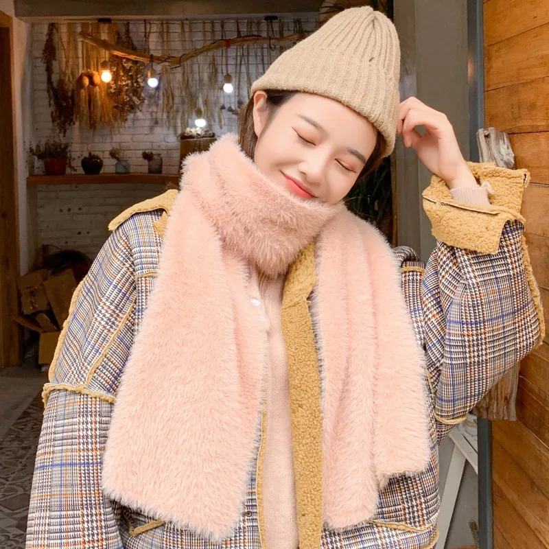 pink OMEA, мохеровый шарф, женские зимние аксессуары, шейный платок, искусственный мех норки, одеяло, шарф, твердый норковый кашемировый шарф, Пашмина, пончо - Цвет: pink