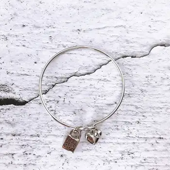 

Fashion Women Men Silver Color Gold Stainless Steel Wire Heart Key Lock UNO 50 Bangles Bracelets Pulseras Jewelry