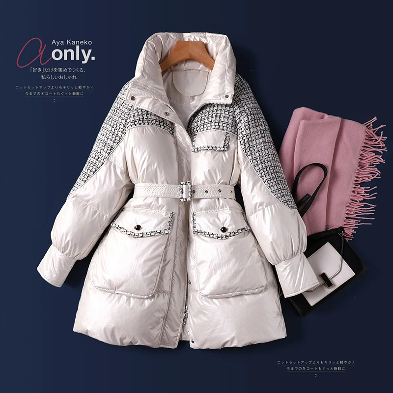

Design Patchwork 90% White Duck Down Winter Down Jacket Women Coat Warm Zipper 2020 Winter New Women Jacket Coats