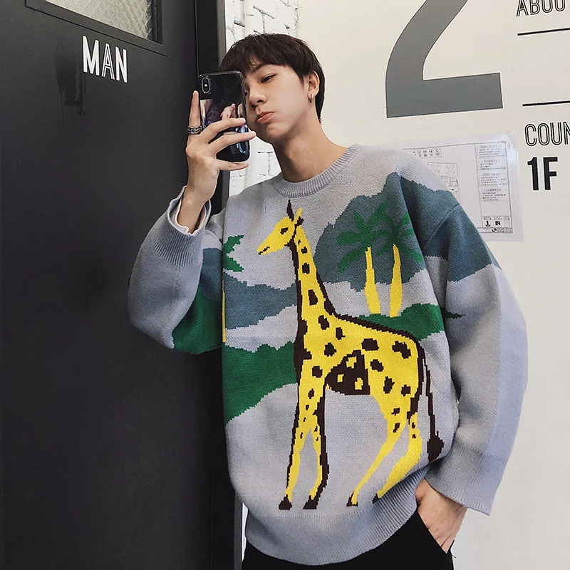 UYUK2019 Autumn And Winter New Casual Loose Fashion Trend College Wind Round Neck Cartoon Men's Sweater Clothes Men Hombre UYUK2019 Autumn And Winter New Casual Loose Fashion Trend College Wind Round Neck Cartoon Men's Sweater Clothes Men Hombre