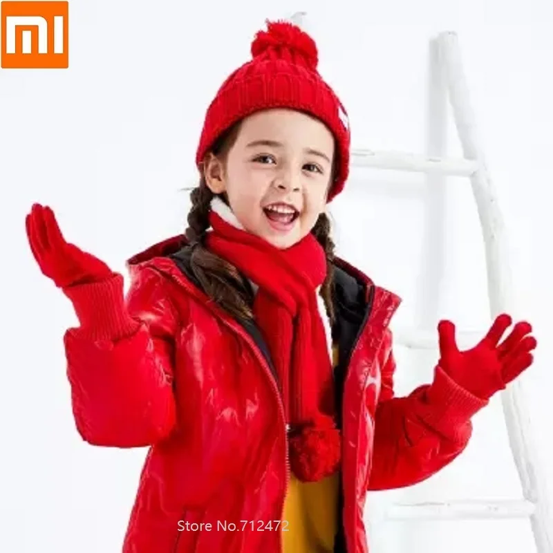 Зимние детские вязаные перчатки Xiaomi, шапка, шарф, удобный, сохраняющий тепло, для мальчиков и девочек