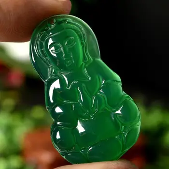 

Natural Authentic Men 's Jade Crafts Small Green Chalcedony Bodyguard Guanyin Bodhisattva Pendant