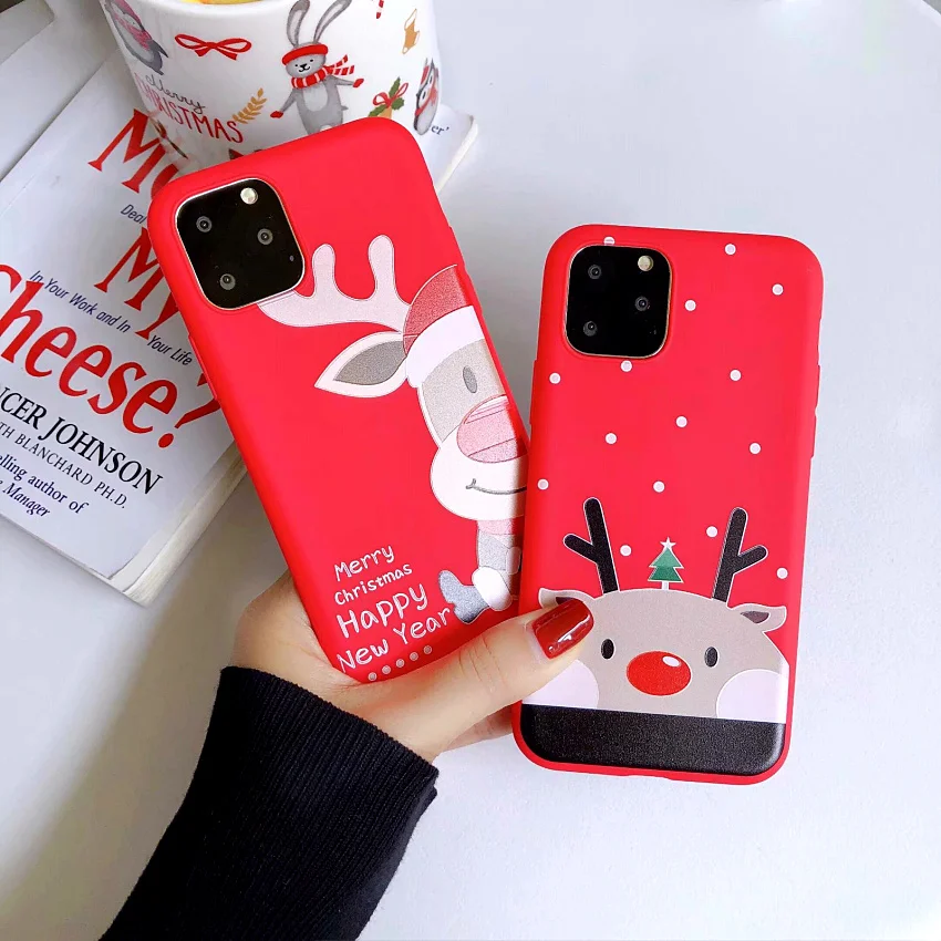 

Christmas phone Case For iphone 11 Pro Max XS XR XS Max Cartoon Santa Claus elk Soft TPU Cover For IPhone 7 8 6 6s Plus X Case
