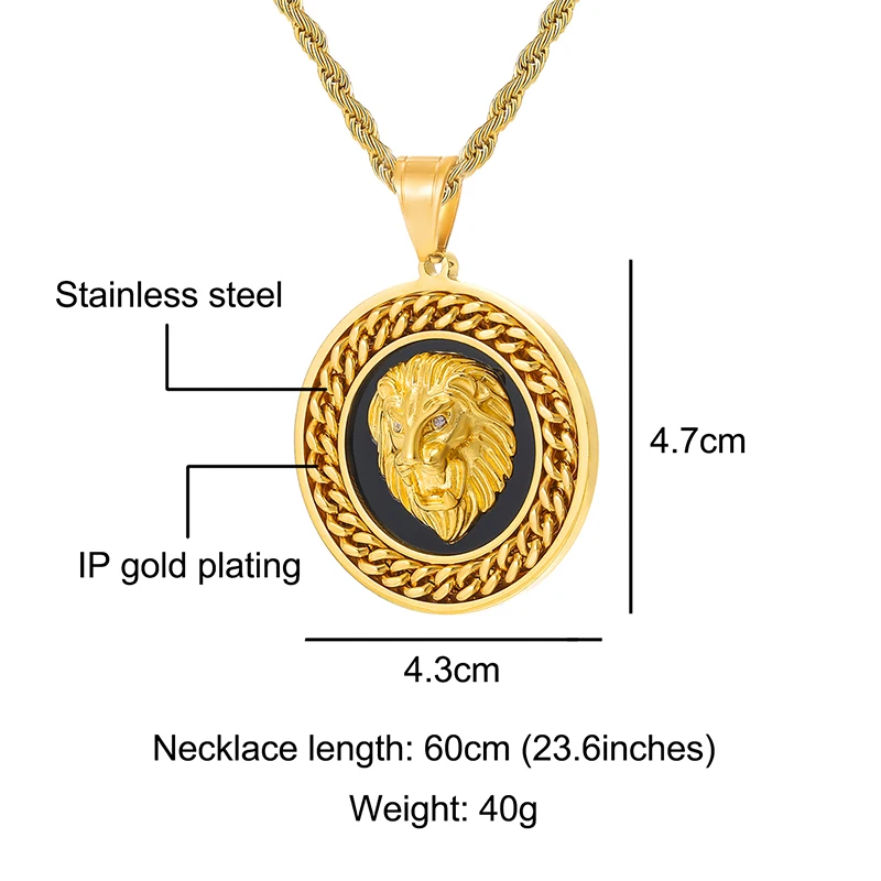 D& Z ожерелье из нержавеющей стали с головой льва для мужчин золотистого цвета скрученный Круглый Кулон Колье хип-хоп ювелирные изделия