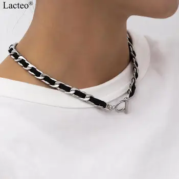 

Lacteo Punk Stainless Steel Cross Chain Choker Necklace 2020 Autumn Winter flannel Necklace Jewelry for Women Accessories