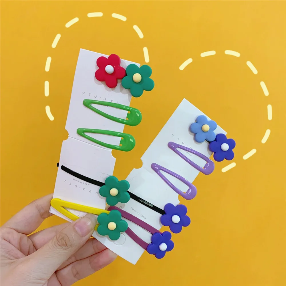 2/5/10 Pcs/Set Cute Cartoon Hair Clips avocado green flower hairpin hair ring set girl Barrettes Headband Kids Hair Accessories