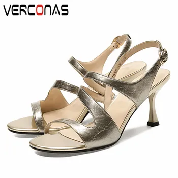 

VERCONAS 2020 Fashion Woman Sandals Woman Pumps New Arrival Genuine Leather Casual Shoes Round Toe Thin High Heeled Shoes Woman