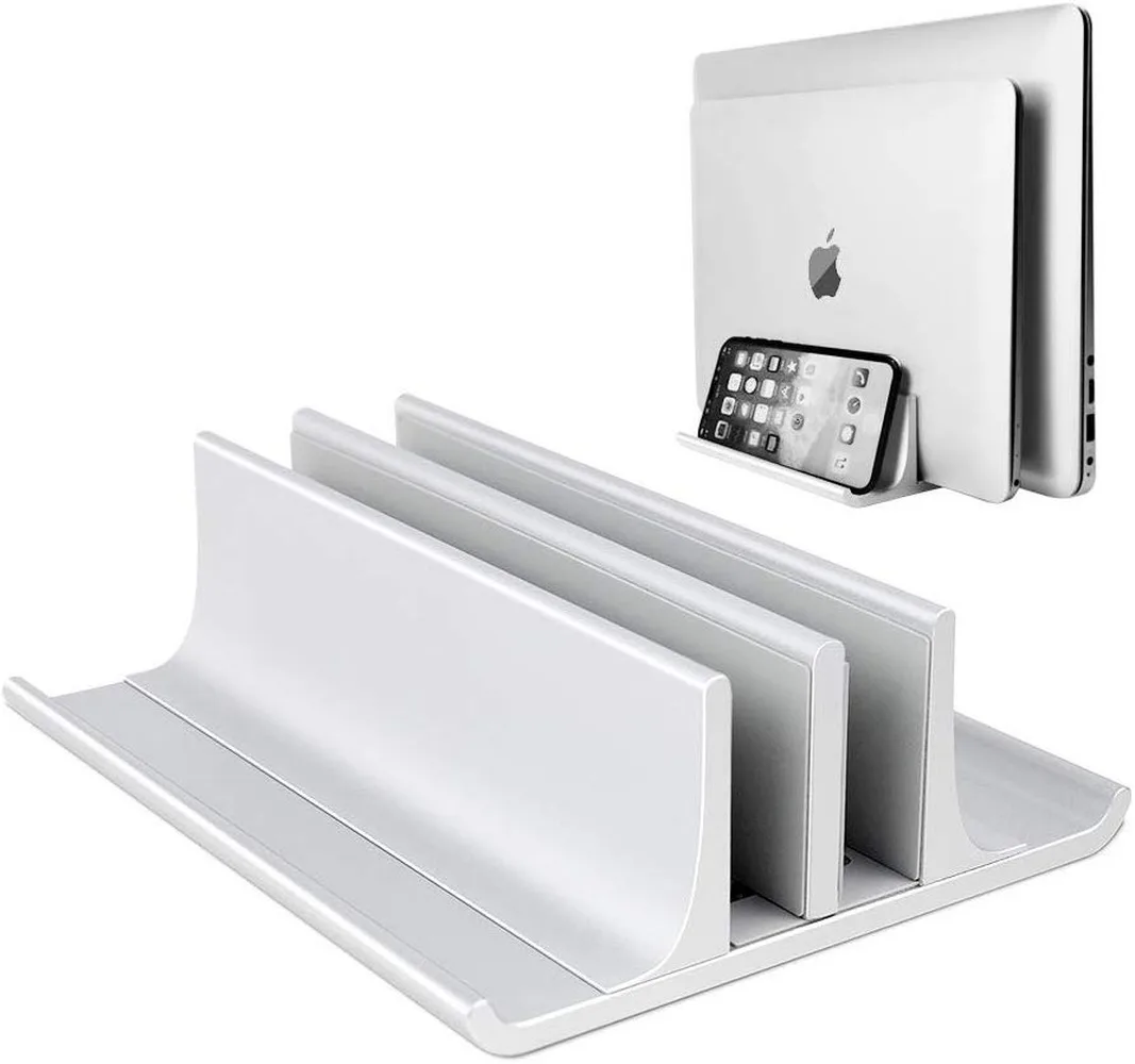 Double Adjustable Vertical Laptop Stand Newly Designed 2 Slot Aluminum Desktop Dual Holder Up to 17.3 Inches