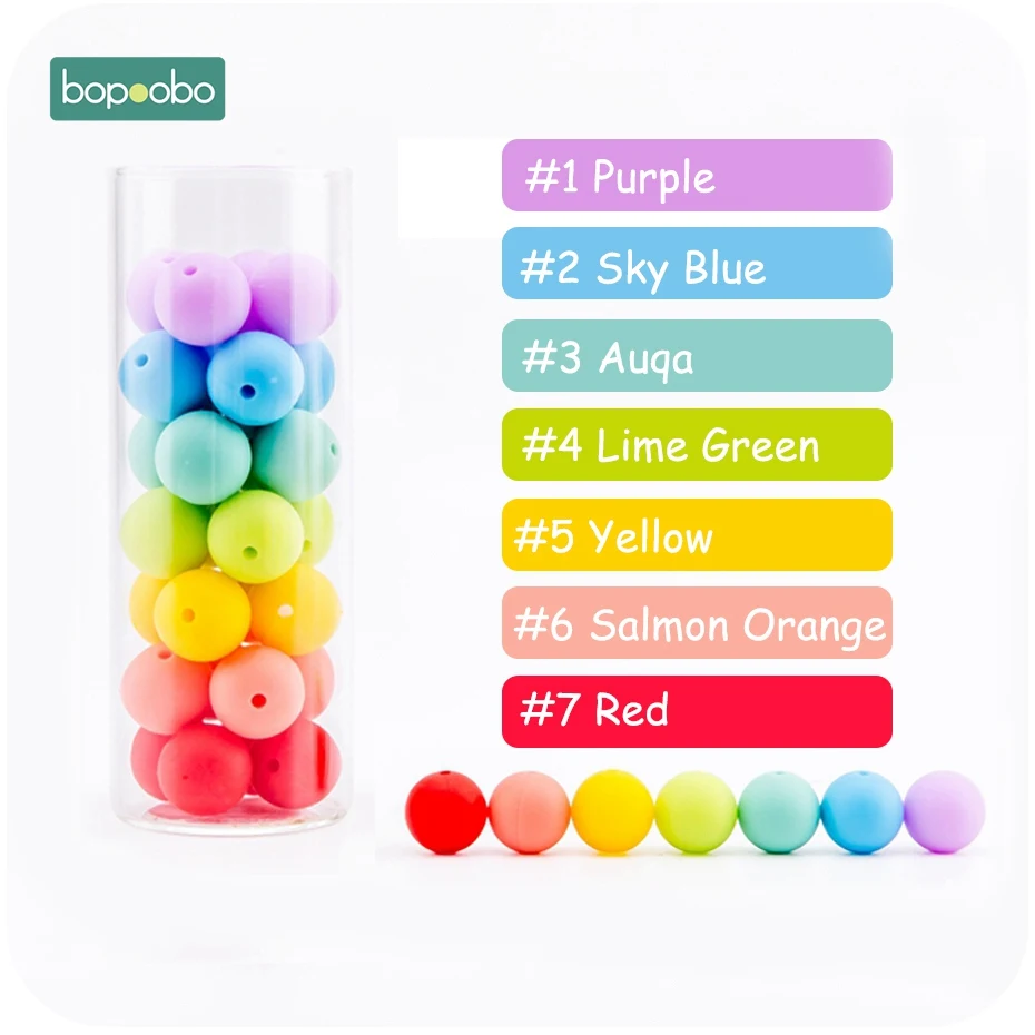 Rainbow Bopoobo, 12 мм, 10 шт., 4-6 месяцев, пищевые материалы, детские силиконовые бусины для ухода за зубами, безопасные и натуральные самодельные Стартовые наборы, экологичные - Цвет: Rainbow