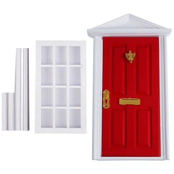 

2 Pcs 1/12 Dollhouse Miniature: 1 Pcs 12 Field Window Frame White & 1 Pcs 4-Panel Exterior Wooden Door