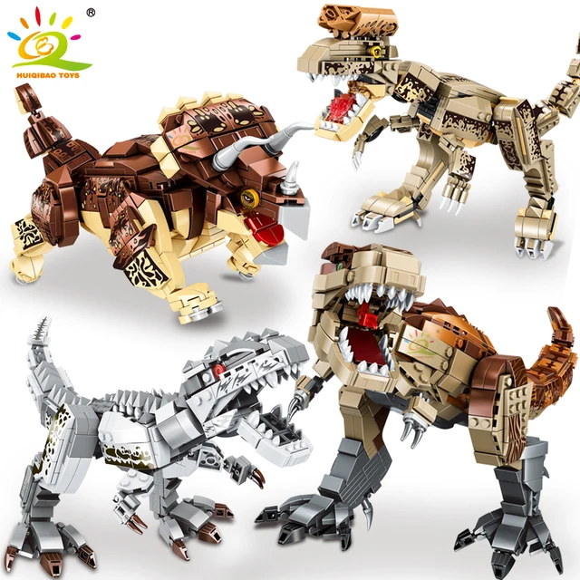 HUIQIBAO Jurassic Triceratops Velociraptor Tyrannosaurus Rex Dinosaur World Model Building Blocks City Dino Bricks Children Toys 1