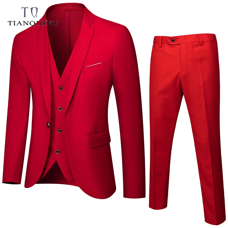 TIAN QIONG Men Suits 2020 Fahion Wedding Suit 3 Pieces (Jacket+Pants+Vest) Mens Slim Fit Blazer Multi-color | Мужская одежда