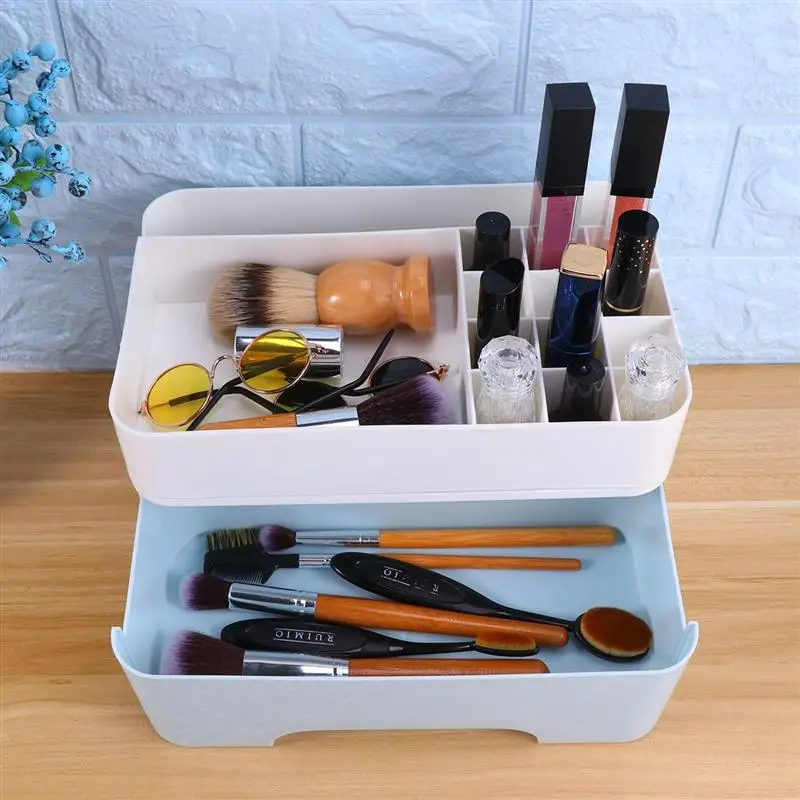  14 Compartments Lipstick Storage Box with Drawer Cosmetics Makeup Holder Desk Organizer Box for Bru