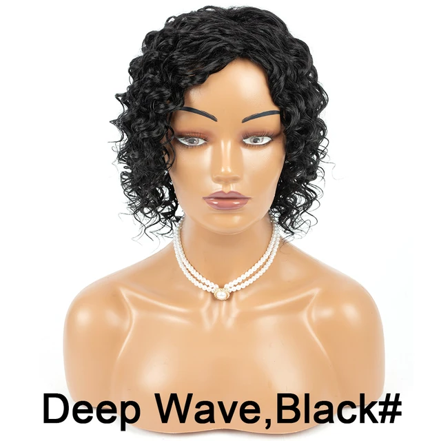 12” Short Hair Afro Kinky Curly Synthetic Wigs With Bangs For Black Women Ombre Blonde Red Glueles Cosplay Wig Perruque Courte Deep Wave Black