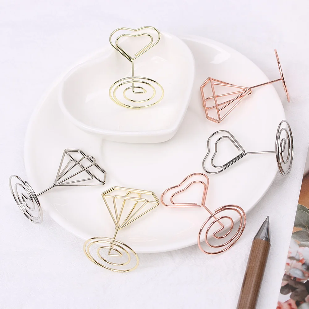 

1Pcs Cool Wedding Party Desktop Decoration Metal Place Card Holder Romantic Heart Diamond Photo Clip Table Number Stand Dropship