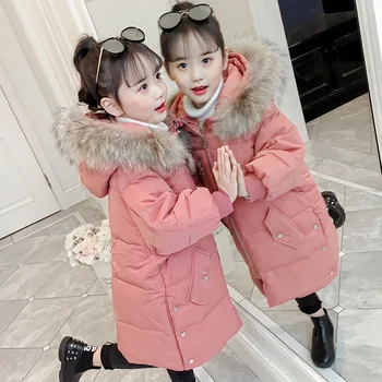 

Children Winter Jackets For Girls Cotton Long Coat Parka 2019 New Hooded Zipper Solid Thick Outerwear Girl Kids Winter Clothes