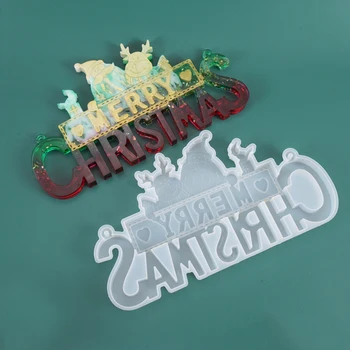

2020 New Cake Molds DIY Resin Crystal Epoxy Mold Christmas Listing Decoration Merry Christmas English Mirror Silicone Mold