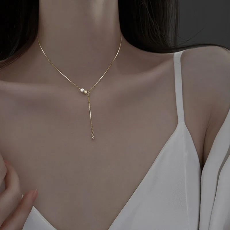 925 Sterling Silver Pearl Necklace Simple Spherical Pendant Ladies Clavicle Chain Exquisite Jewelry Party Wedding Accessories - Image 4