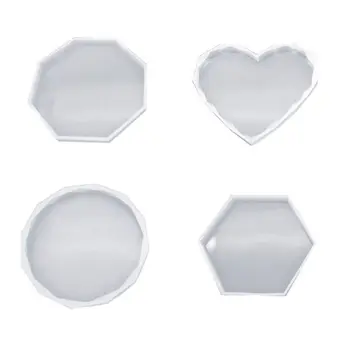 

4 Pcs/set DIY Cup Pad Crystal Epoxy Mold Heart Rhombus Shape Coaster Molds