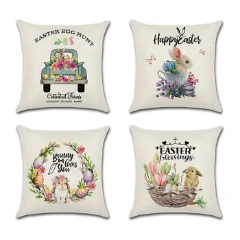 

4 Pcs Easter Theme Pillow Case Easter Eggs Bunny Floral Pillow Cover Cotton Linen Pillow cases Home Sofa Decorative Pillowcases