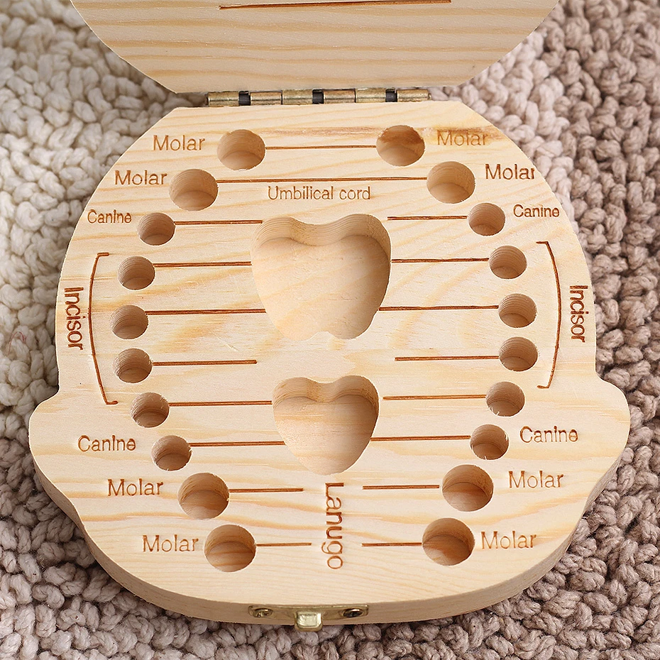 Английская/испанская деревянная детская коробка для хранения зубов молочные зубы пуповина Lanugo сохранить сбор Детские сувениры подарки для мальчиков и девочек от 2 до 3 лет