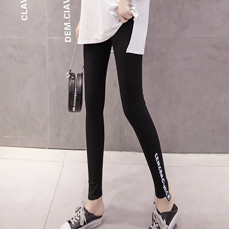 

Leggings Women High-Elastic Sports Letter Print Leggings plus size Airy Threaded Wild Feet Long Pants Solid Color Harajuku #25