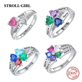 

925 Sterling Silver Custom Rings Personalized Jewerly Heart Birthstone Engraved Names Finger Rings for Women Anniversary Gift