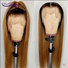 Dream Красота волосы Remy Предварительно человеческие волосы 13x6 синтетические волосы на кружеве парики прямые волосы с детскими волосами для Для женщин Выбеленные узлы