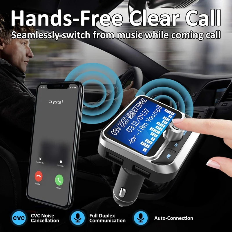 Bluetooth fm-передатчик, беспроводной радиоадаптер, стерео музыкальный плеер, 1,8 дюймовый ЖК-дисплей с двумя usb-портами для зарядки, Sup порты