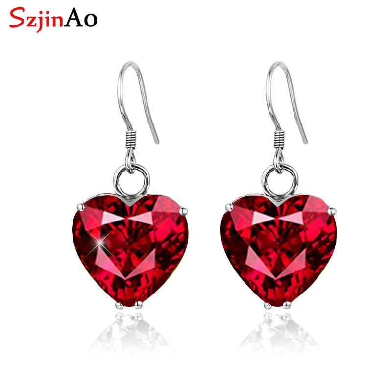 

SzjinAo ruby earrings 925 sterling silver July Birthstone handmade earrings designs For Women Brand Vintage Wedding jewllery