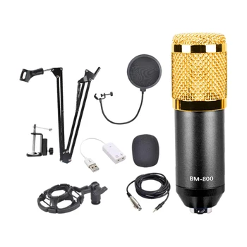 

Condenser Microphone Bundle, BM-800 Mic Set for Studio Recording & Broadcasting (Microphone Kit Black+Gold)