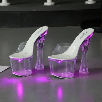 

Glowing Woman Sandals Luminous Clear Women Platform Sandalia Feminina Clear High Heel Transparent Stripper Wedding Shoes
