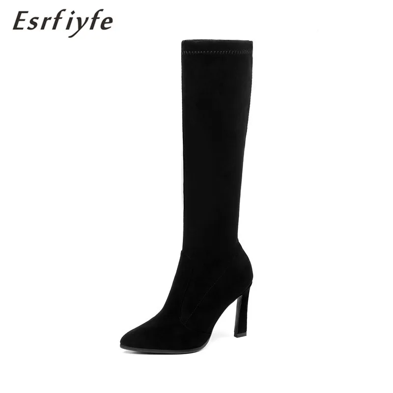 

ESRFIYFE 2020 New Flock Women Over The Knee Boots Lace Up Sexy High Heels Autumn Woman Shoes Winter Women Boots Big Size 34-43