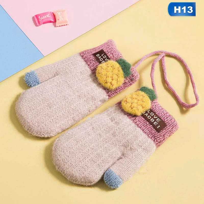 1 Pair Cute Cartoon Children Gloves Winter Autumn Warm Boys Girls Gloves Knitting Thicken Kids Full Finger Mittens 6-12 Year