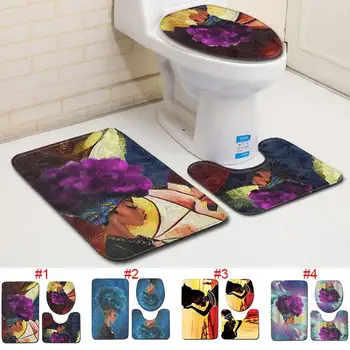 

Toilet Seat Cushion Toilet Seat Cover Bathroom Mat Set Non-Slip Fashion Nonwoven Fabric 3pcs/Set Girl African Rug Home Decor